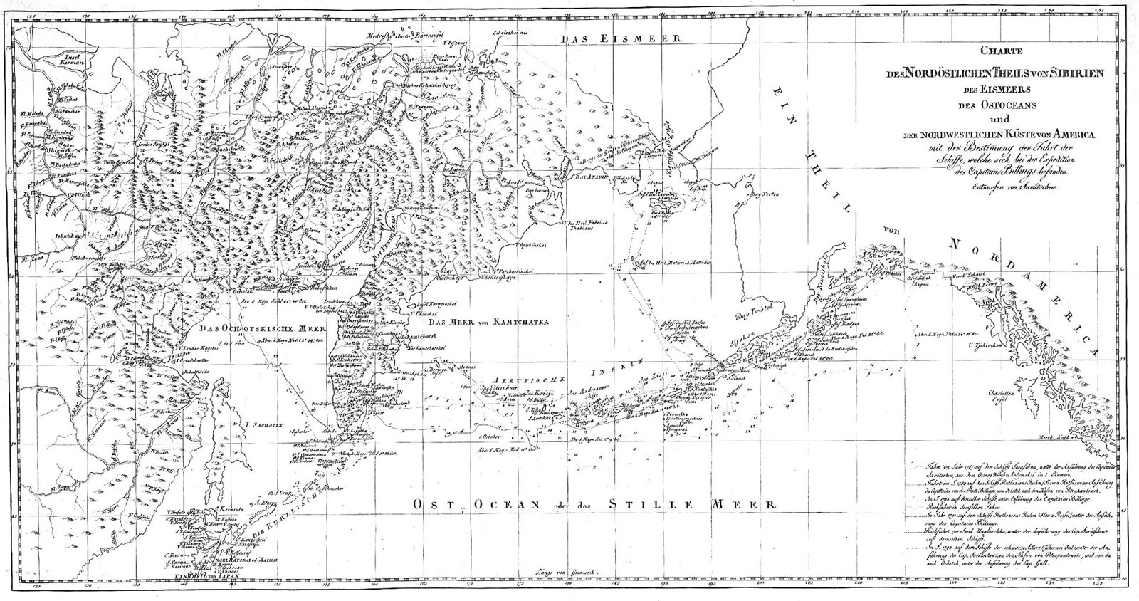 黑白古地图描绘西伯利亚及北美西北海岸